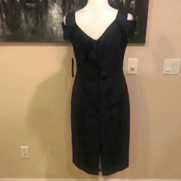 Maggy London Retro Styling Formal Midnight Blue Cold Shoulder Midi Dress- 8P - Picture 2 of 15